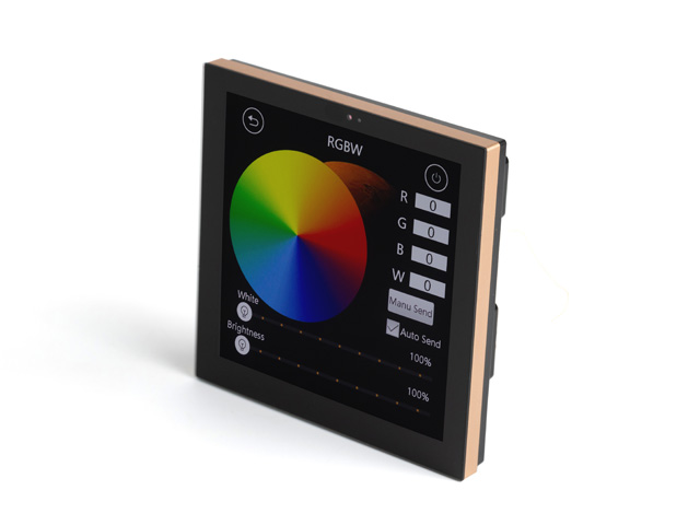4 inch touch panel KNX - SATION KNX 4” Multifunctional touch screen. With a 4-inch capacitive screen, color display and full touch operation, supports up to 5 pages of 54 controls for device/scene control, integrating switches, dimming, curtains, scene/value sending, color temperature adjustment, air, floor heating, fresh air, HVAC, RGB dimming, timers, sensors and Logic and other functions, support U-disk to change the background. Frame Color options: 1 Silver/ 2 Black/3 Gold/ 5 Siliver (Larger Frame)/7 Gold(Larger Frame).